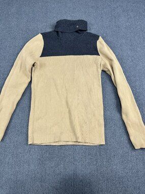 Lauren Ralph Lauren Womens Ribbed Knit Turtleneck Sweater Beige & Gray L